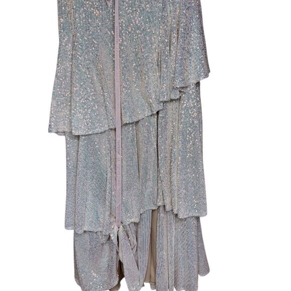 IEENA FOR MAC DUGGAL Sequin Asymmetrical Ruffle Tiered Gown Size 8 Style 27046 - Picture 6 of 11